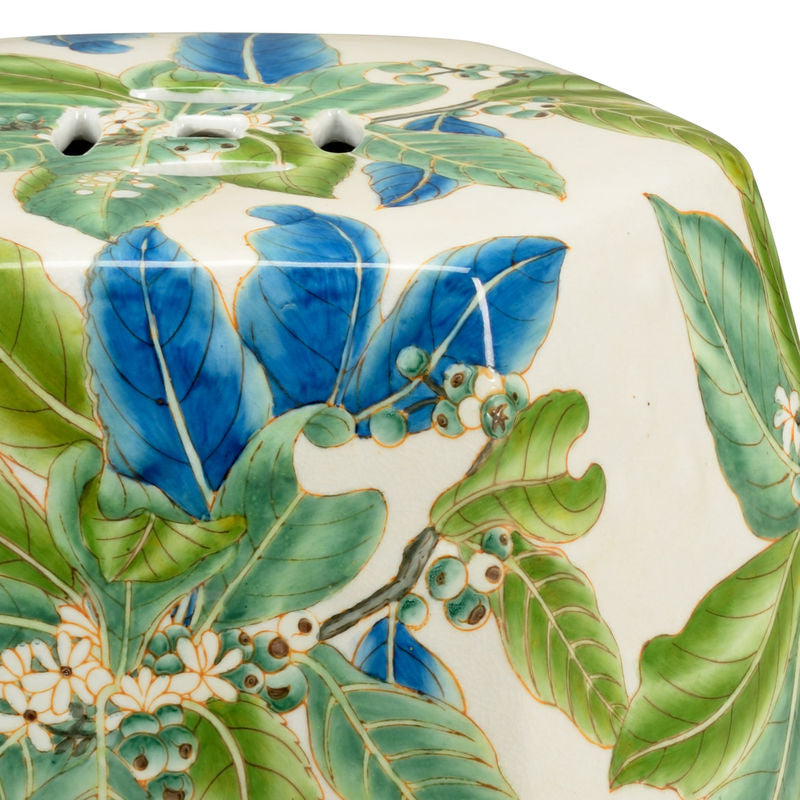 Chelsea House Floral White Glazed Porcelain Outdoor Garden Stool