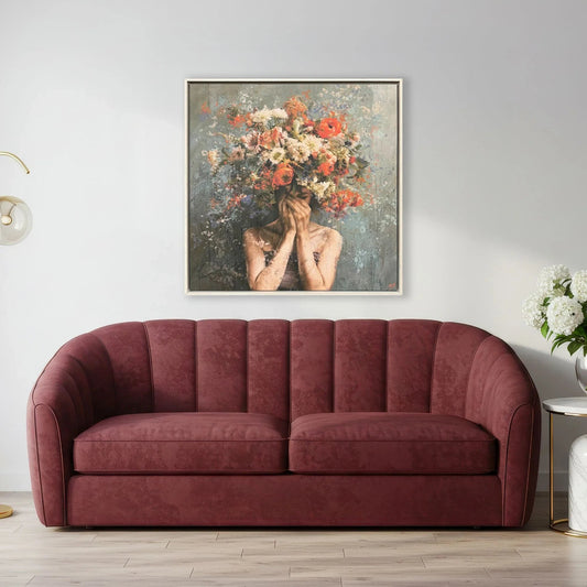 Flower Face Wood Frame Red Canvas Art