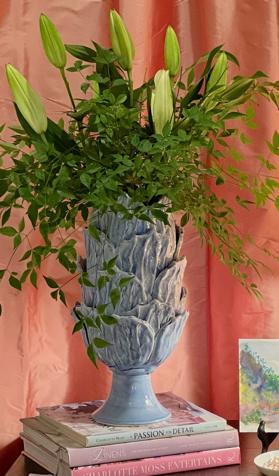 Abigails Foliage Periwinkle Ceramic Footed Vase
