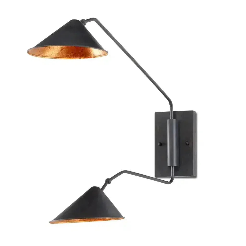 French Black Gold Leaf Serpa Double Wall Sconce - LOOMLAN - Currey & Co - Wall Sconces