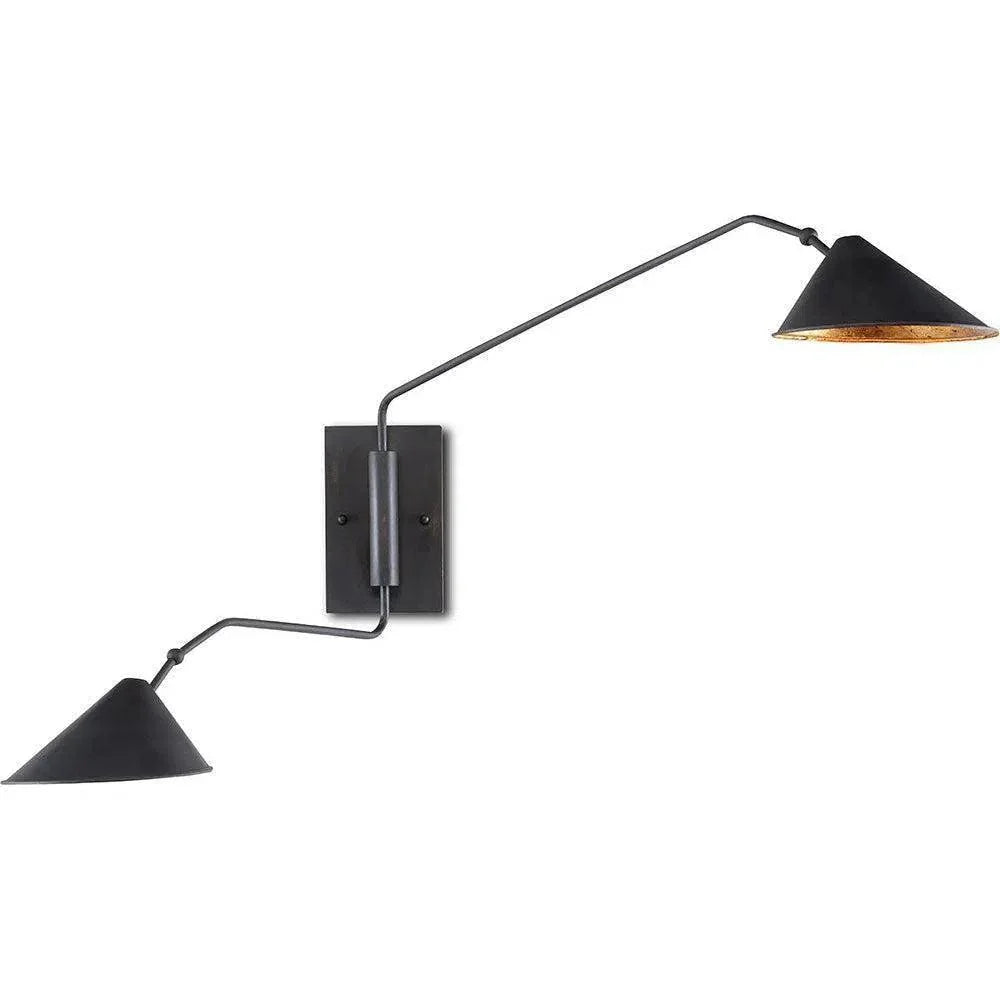 French Black Gold Leaf Serpa Double Wall Sconce - LOOMLAN - Currey & Co - Wall Sconces