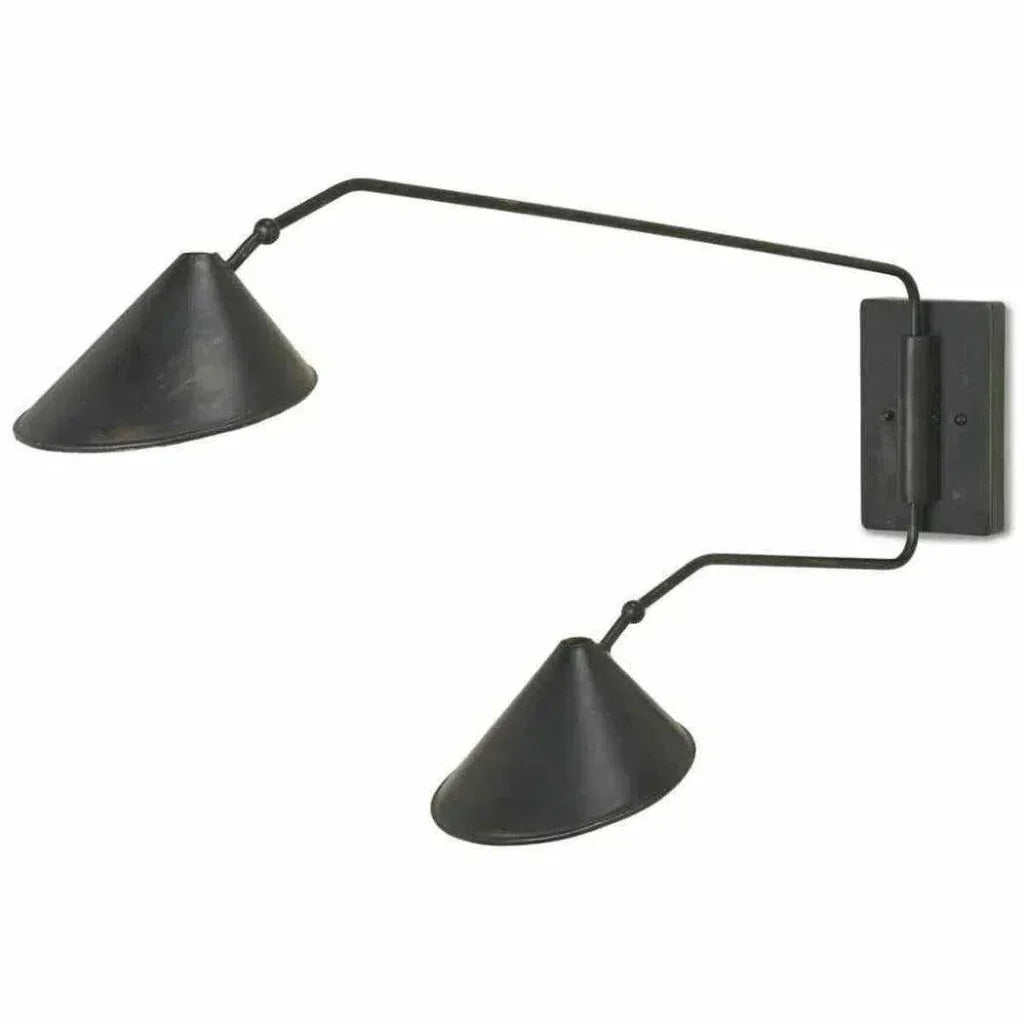 French Black Gold Leaf Serpa Double Wall Sconce - LOOMLAN - Currey & Co - Wall Sconces