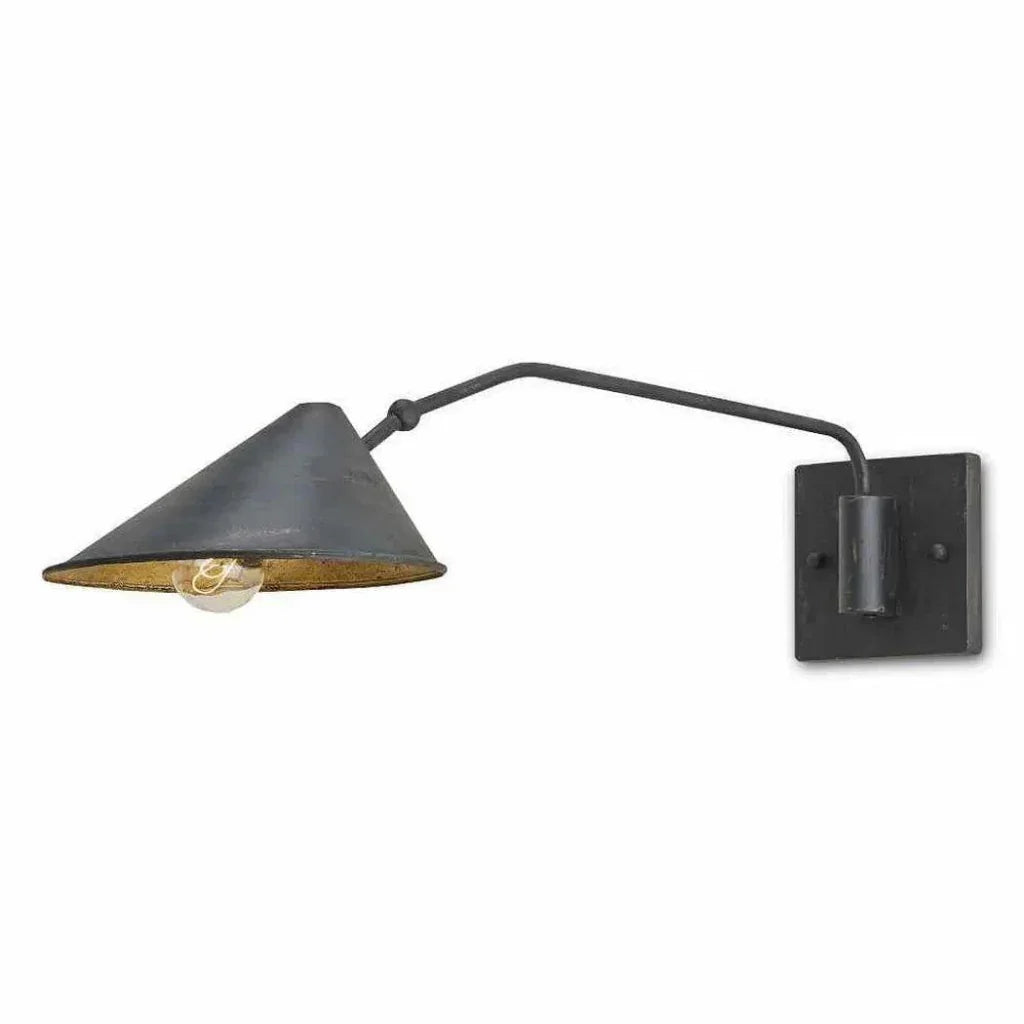 French Black Gold Leaf Serpa Single Wall Sconce - LOOMLAN - Currey & Co - Wall Sconces
