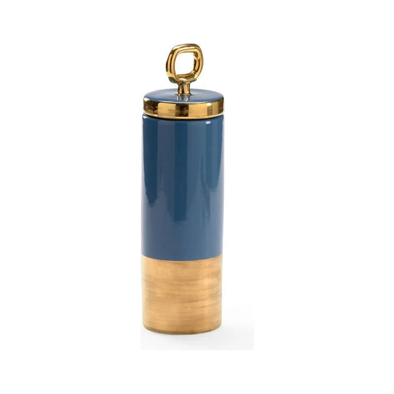 French Blue Lidded Ceramic Jar - LOOMLAN - Chelsea House - Vases & Jars