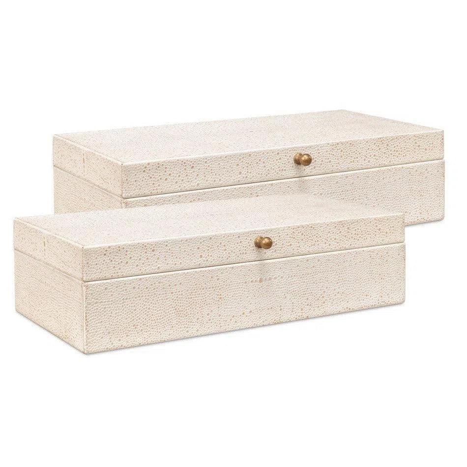 Gastsburg Leather Osprey White Shagreen Box 2PC - LOOMLAN - Sarreid - Boxes & Bowls
