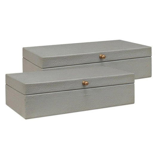 Gastsburg Leather Storm Grey Shagreen Box 2PC - LOOMLAN - Sarreid - Boxes & Bowls