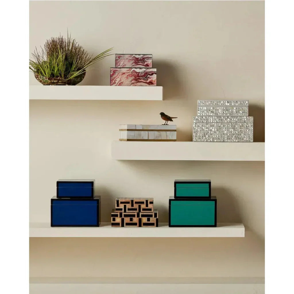 Gerri Dot Composite and Wood Beige Box 2PC - LOOMLAN - Currey & Co - Boxes & Bowls