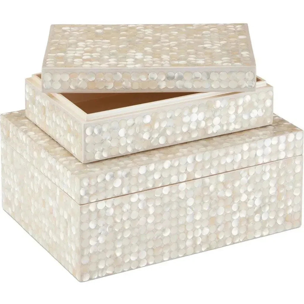 Gerri Dot Composite and Wood Beige Box 2PC - LOOMLAN - Currey & Co - Boxes & Bowls