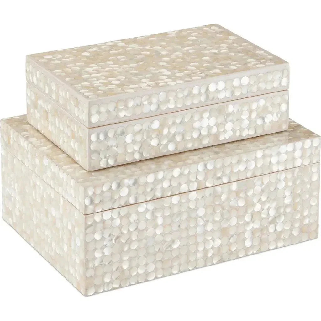 Gerri Dot Composite and Wood Beige Box 2PC - LOOMLAN - Currey & Co - Boxes & Bowls