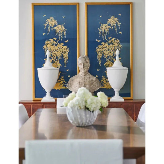 Gold Flowering Tree On Blue Background Artwork-Framed Wall Art-Chelsea House-LOOMLAN