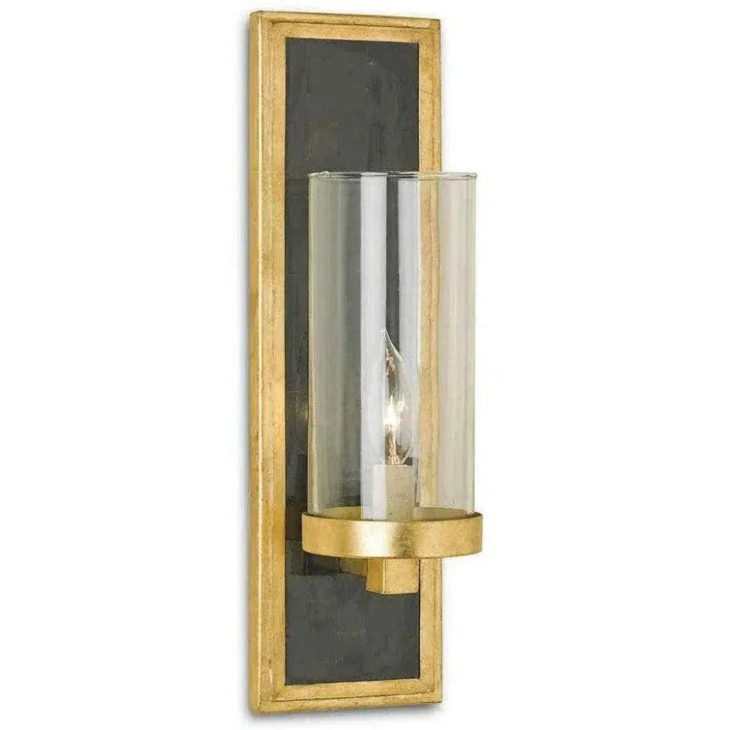 Gold Leaf Black Penshell Crackle Gold Wall Sconce - LOOMLAN - Currey & Co - Wall Sconces