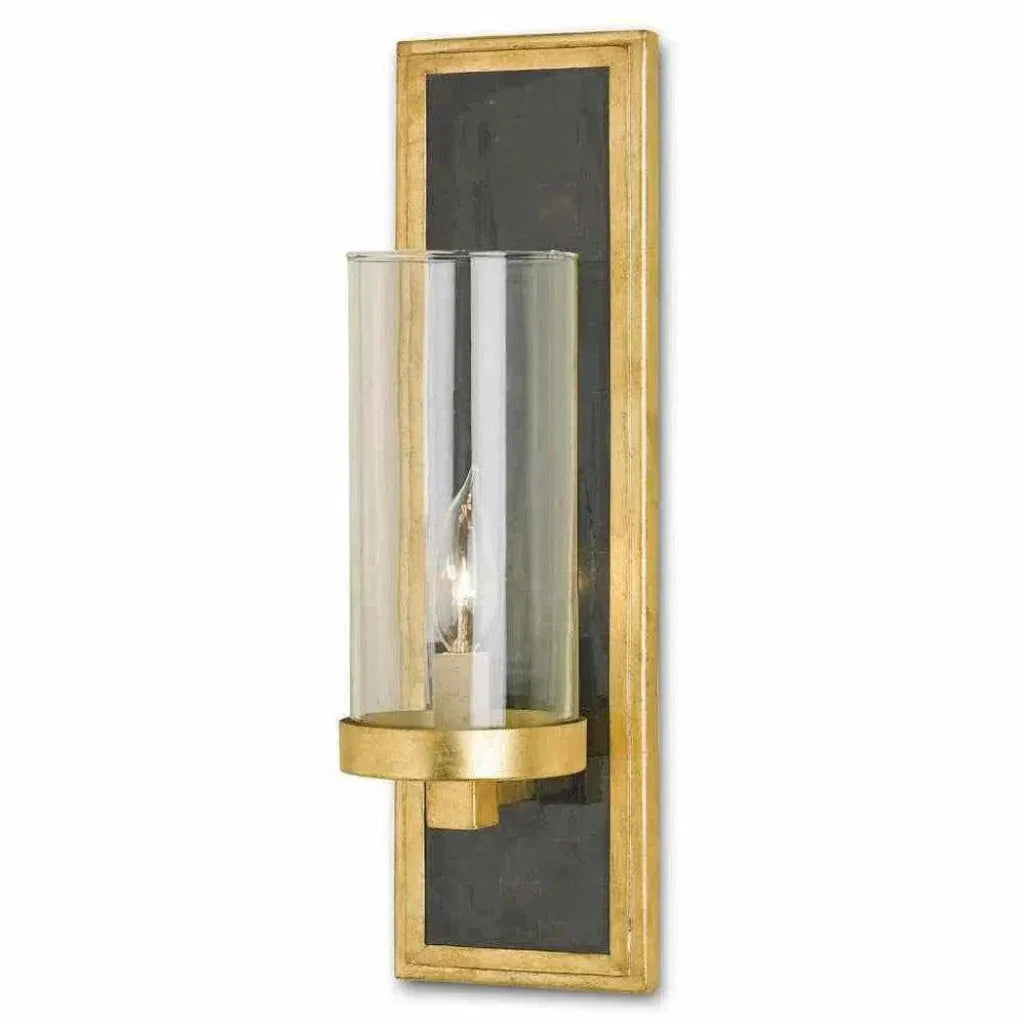 Gold Leaf Black Penshell Crackle Gold Wall Sconce - LOOMLAN - Currey & Co - Wall Sconces