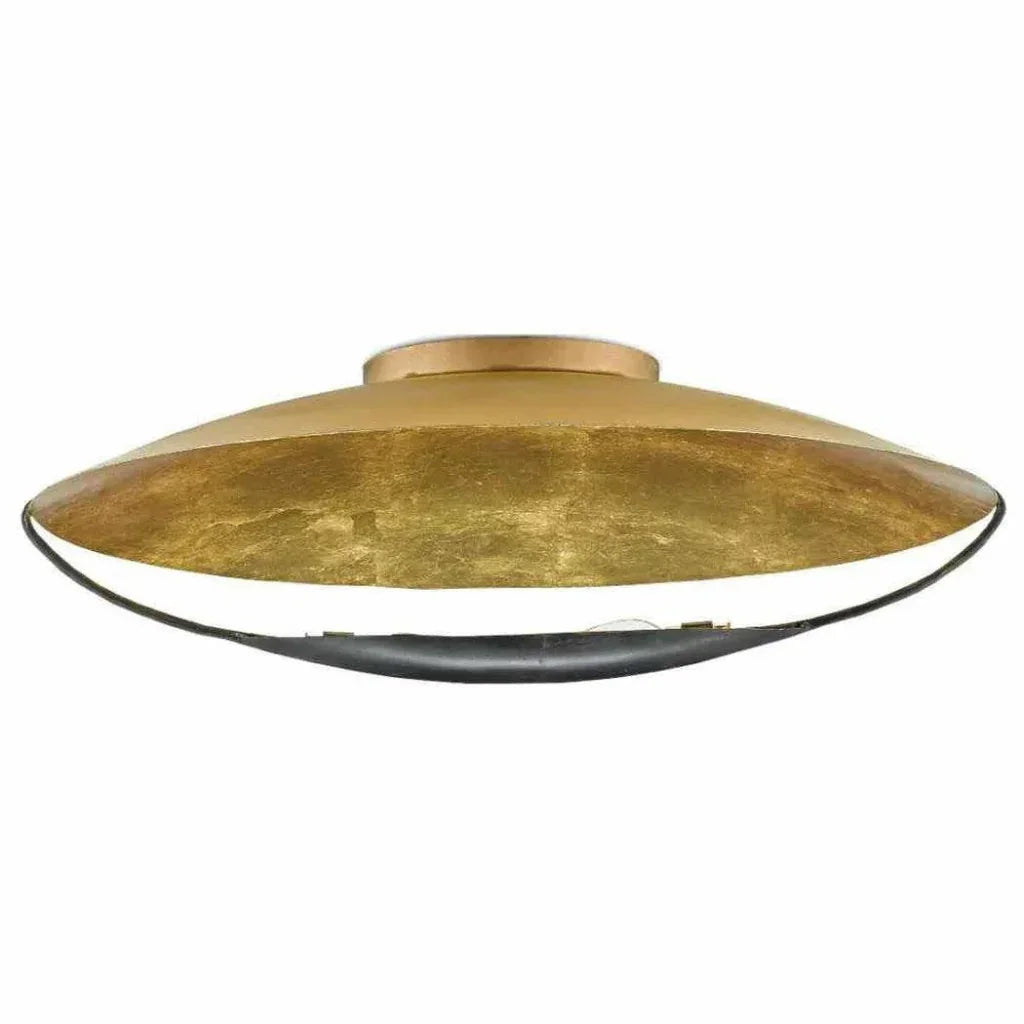 Gold Leaf French Black Pinders Flush Mount-Flush Mounts-Currey & Co-LOOMLAN