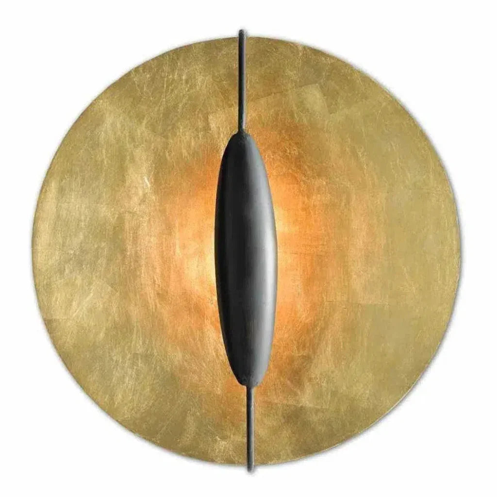 Gold Leaf Painted Gold French Black Pinders Wall Sconce - LOOMLAN - Currey & Co - Wall Sconces