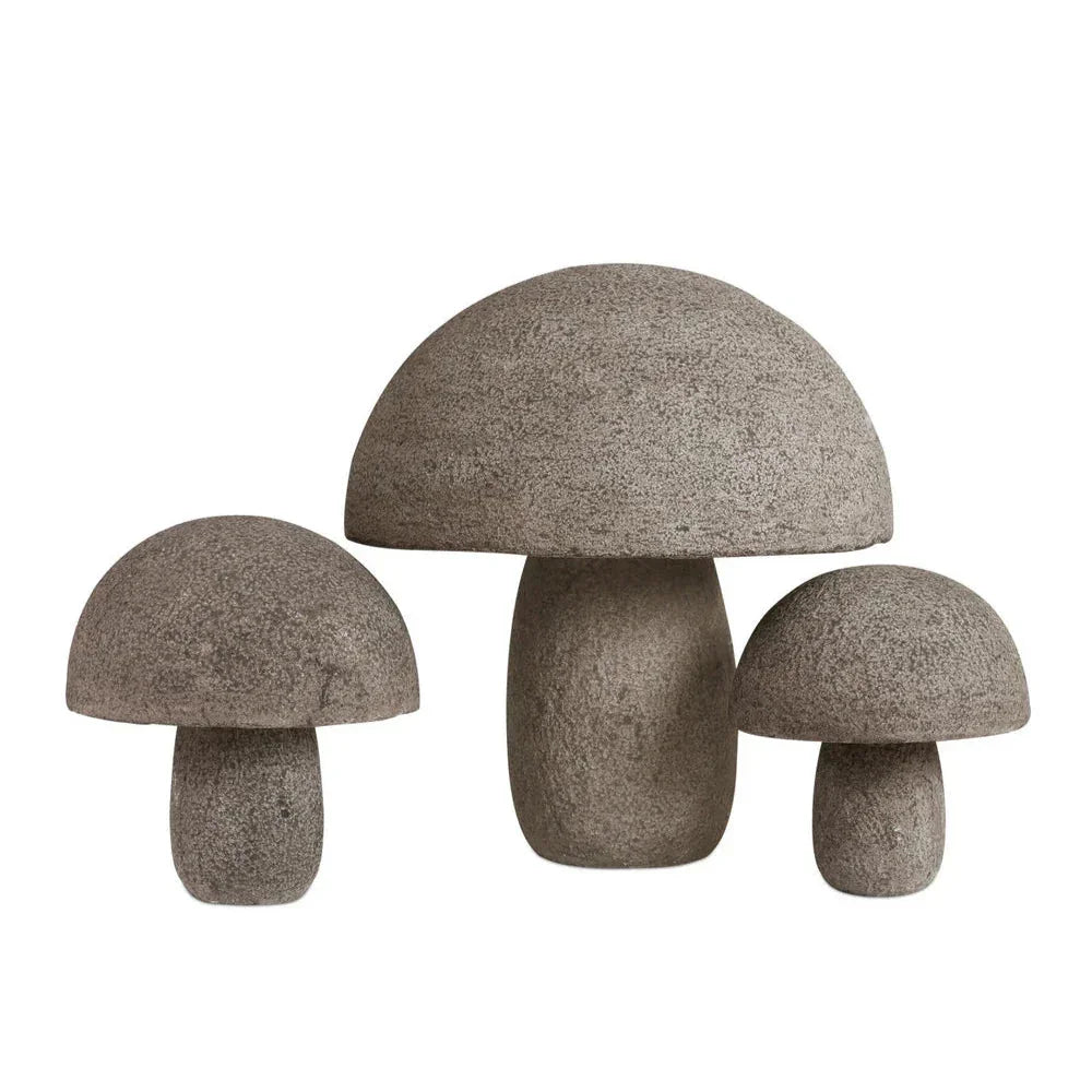 Granite Stone Textured Outdoor Mushroom Sculpture - LOOMLAN - Currey & Co - Statues & Sculptures