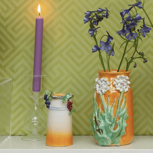 Grapes on Rim White Ceramic Outdoor Vase