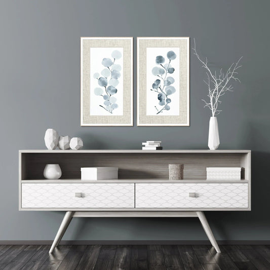 Gray Botanical Wood Frame Gray Canvas Art 2PC