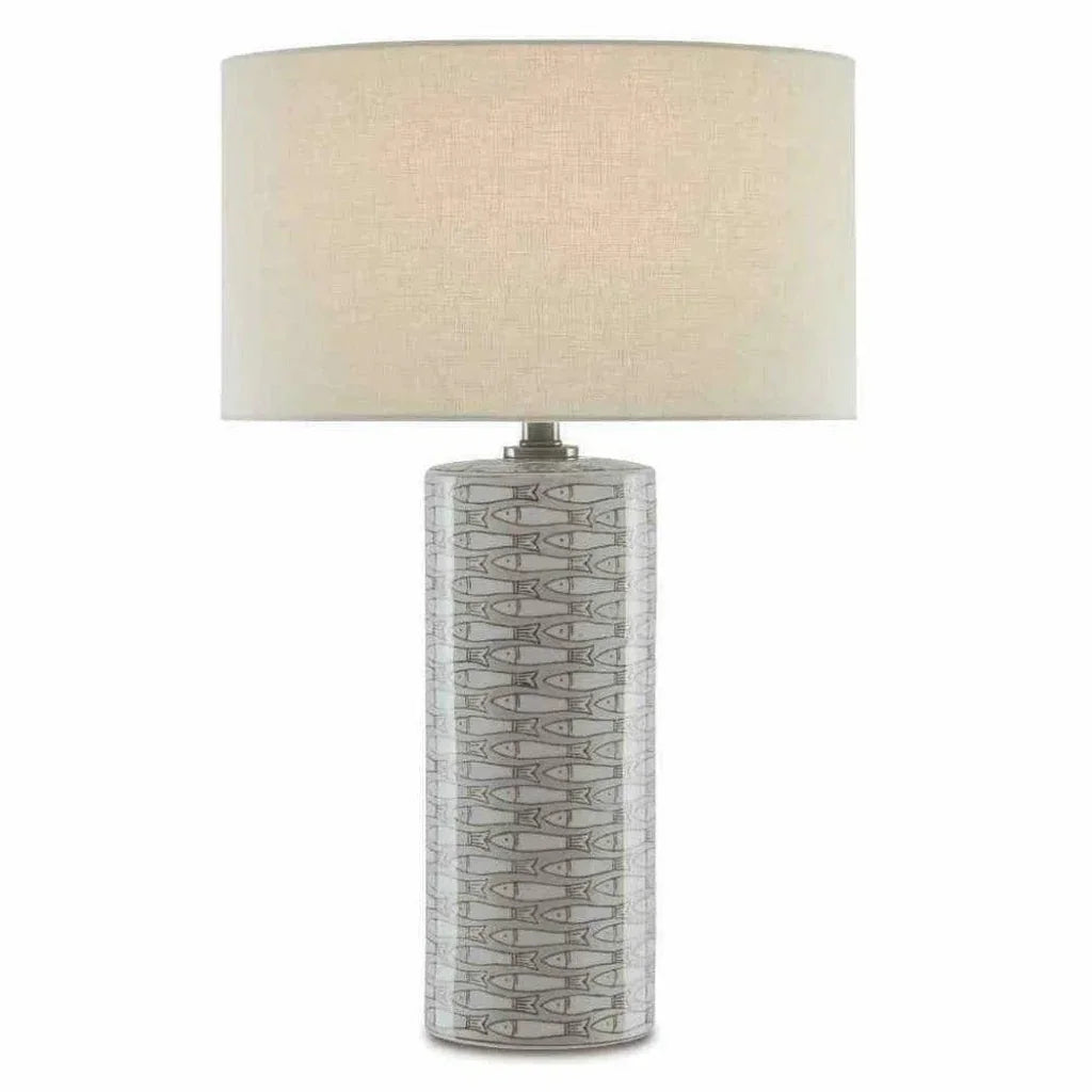 Gray White Antique Nickel Fisch Large Table Lamp - LOOMLAN - Currey & Co - Table Lamps