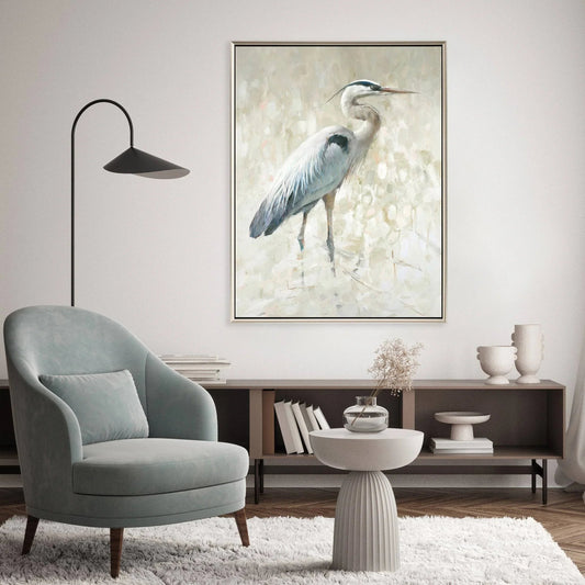 Great Blue Heron Hand Assembled Canvas Art