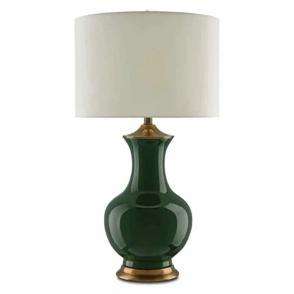 Green Antique Brass Lilou Green Table Lamp - LOOMLAN - Currey & Co - Table Lamps