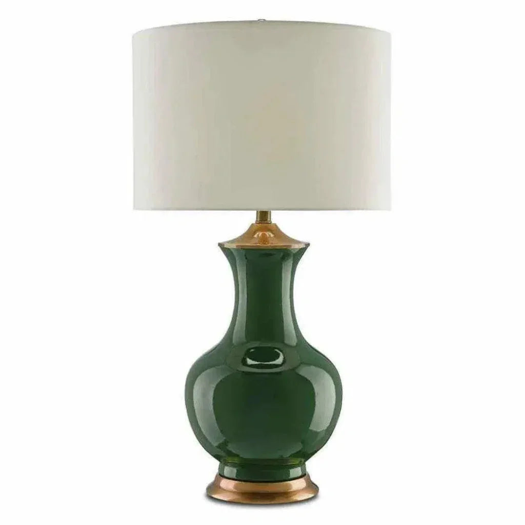 Green Antique Brass Lilou Green Table Lamp - LOOMLAN - Currey & Co - Table Lamps