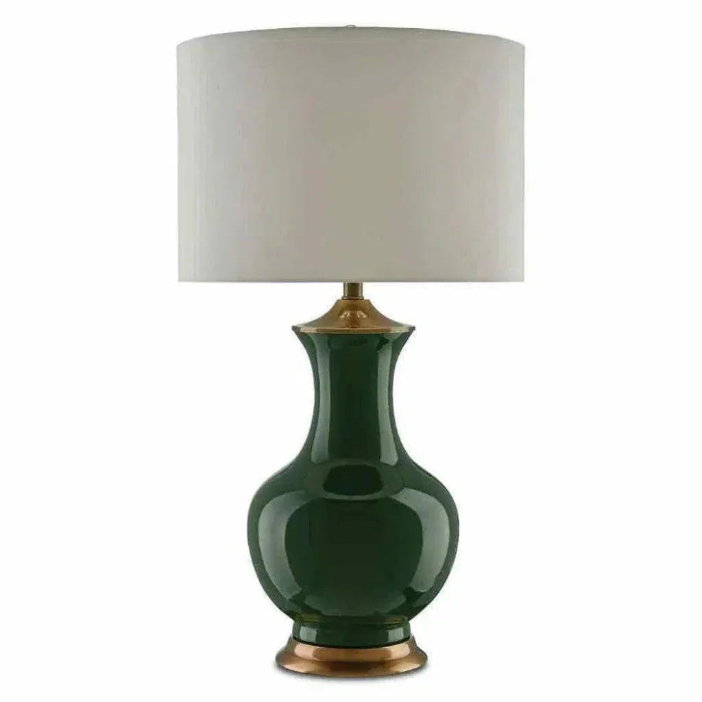 Green Antique Brass Lilou Green Table Lamp - LOOMLAN - Currey & Co - Table Lamps