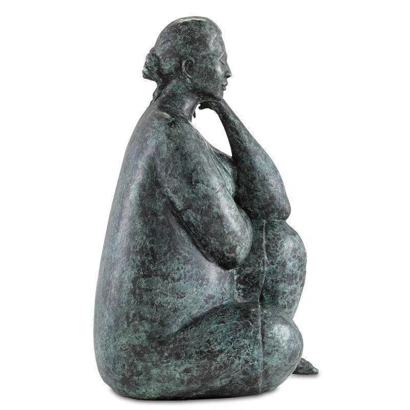 Green Black Lady Meditating Bronze - LOOMLAN - Currey & Co - Statues & Sculptures