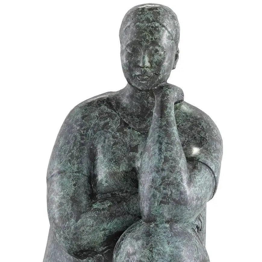Green Black Lady Meditating Bronze - LOOMLAN - Currey & Co - Statues & Sculptures
