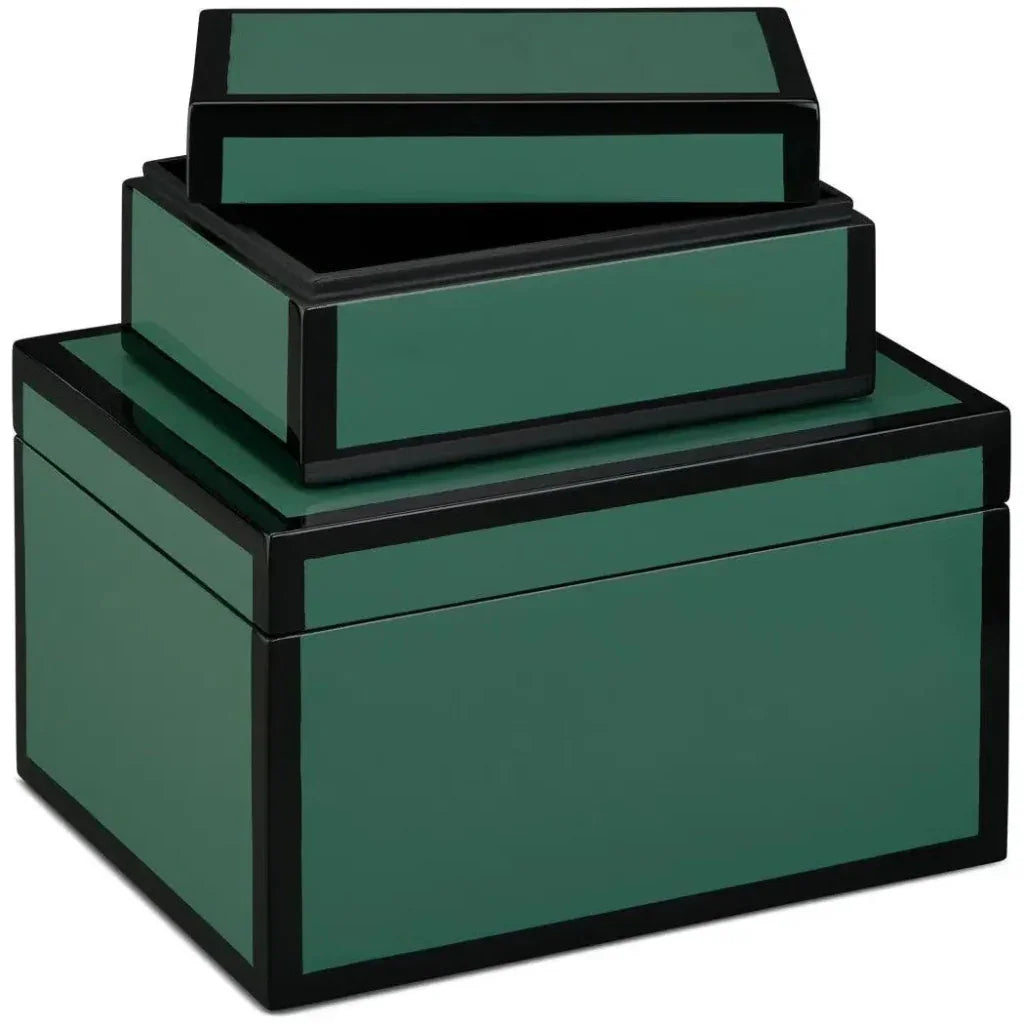 Green Lacquer Wood Green Box (Set of 2) - LOOMLAN - Currey & Co - Boxes & Bowls