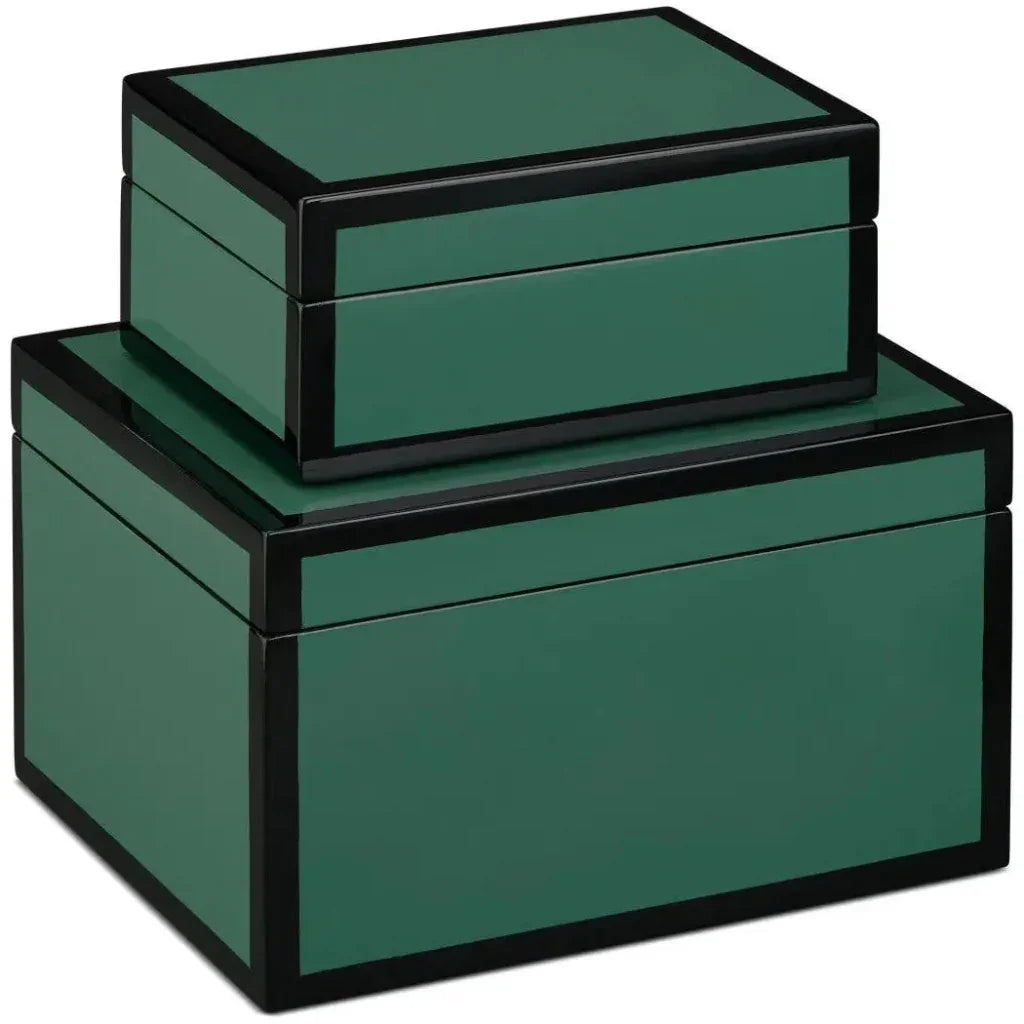 Green Lacquer Wood Green Box (Set of 2) - LOOMLAN - Currey & Co - Boxes & Bowls