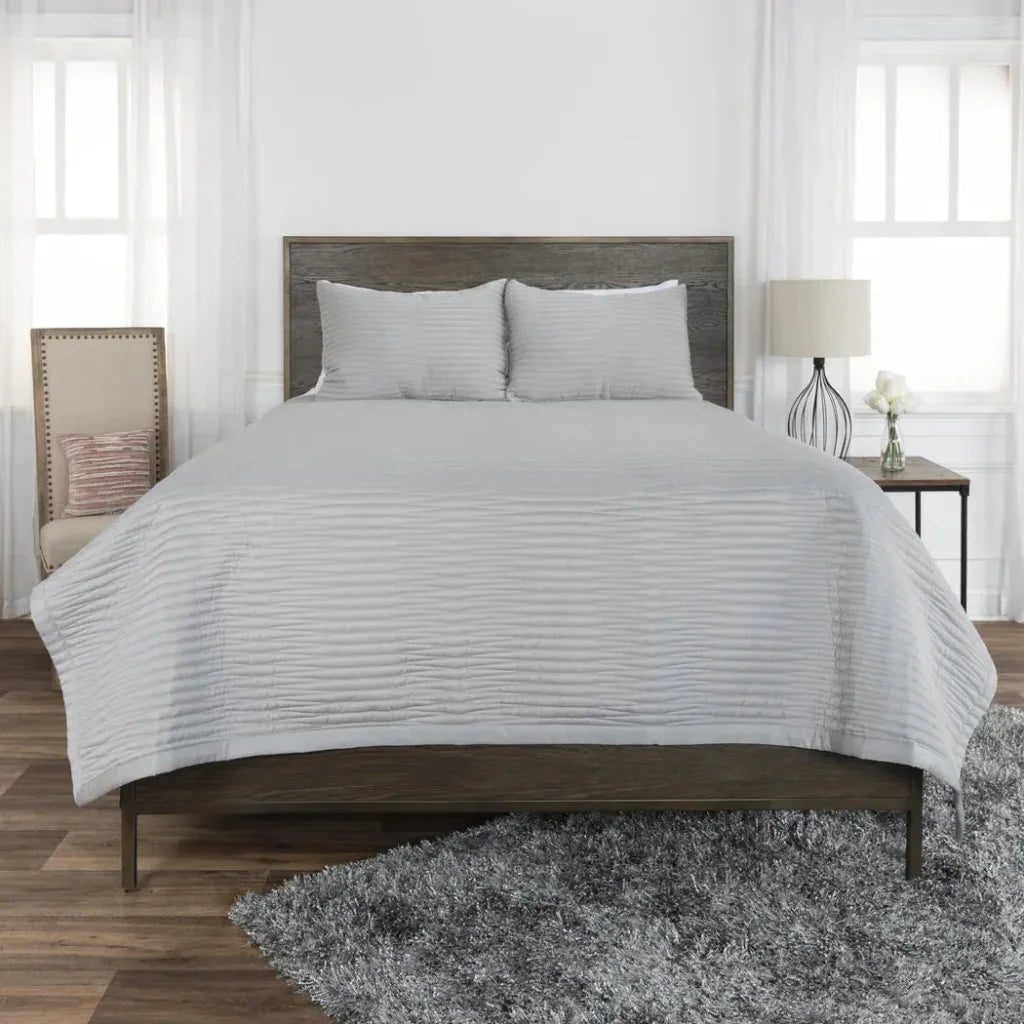 Grey Bed Quilt 3 Piece Set Parker - LOOMLAN - LOOMLAN - Throw Pillows