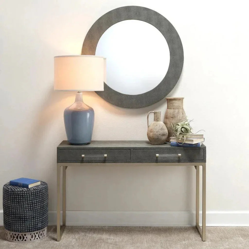 Grey Faux Shagreen Chester Round Wall Mirror - LOOMLAN - Jamie Young - Wall Mirrors