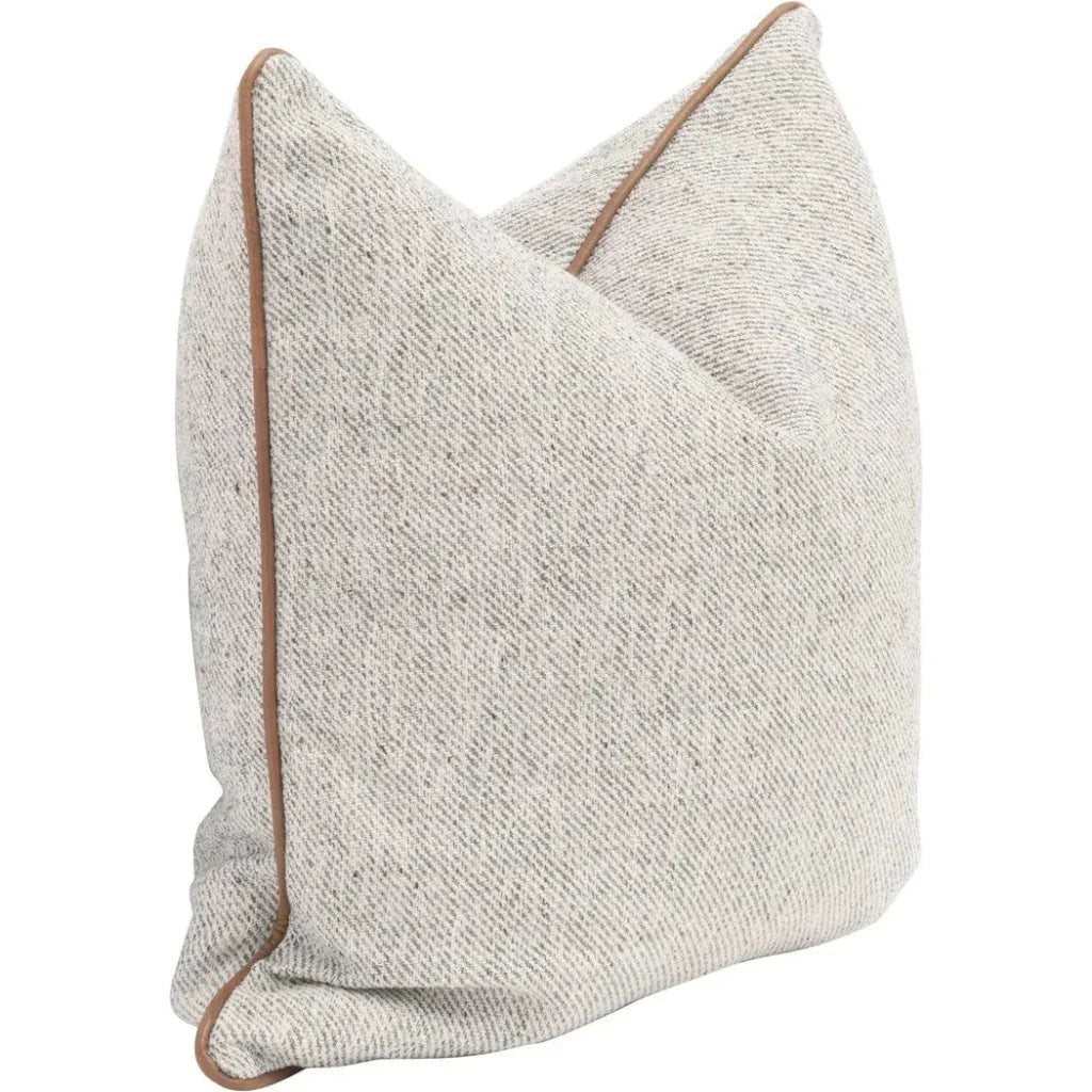 Grey Throw Pillow Leather Piping Set of Two - LOOMLAN - Essentials For Living - Throw Pillows