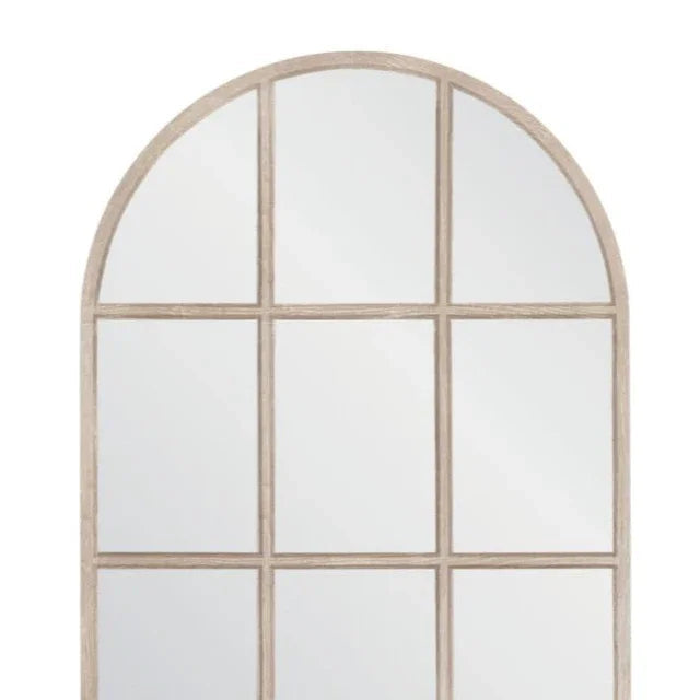 Grid Wood Frame Arched Mirror-Floor Mirrors-Essentials For Living-LOOMLAN