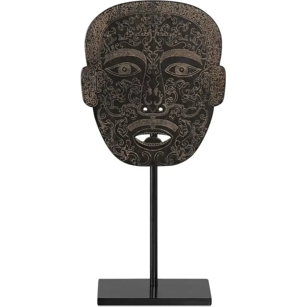 Han Dynasty Jade Stoneware Medicine Mask Sculpture - LOOMLAN - Currey & Co - Statues & Sculptures