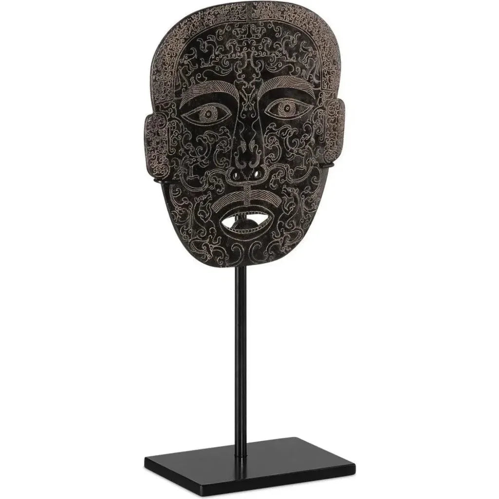 Han Dynasty Jade Stoneware Medicine Mask Sculpture - LOOMLAN - Currey & Co - Statues & Sculptures