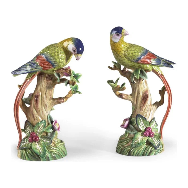 Hand Painted Porcelain Parrot with Fruit Tree Sculpture - LOOMLAN - Chelsea House - Statues & Sculptures