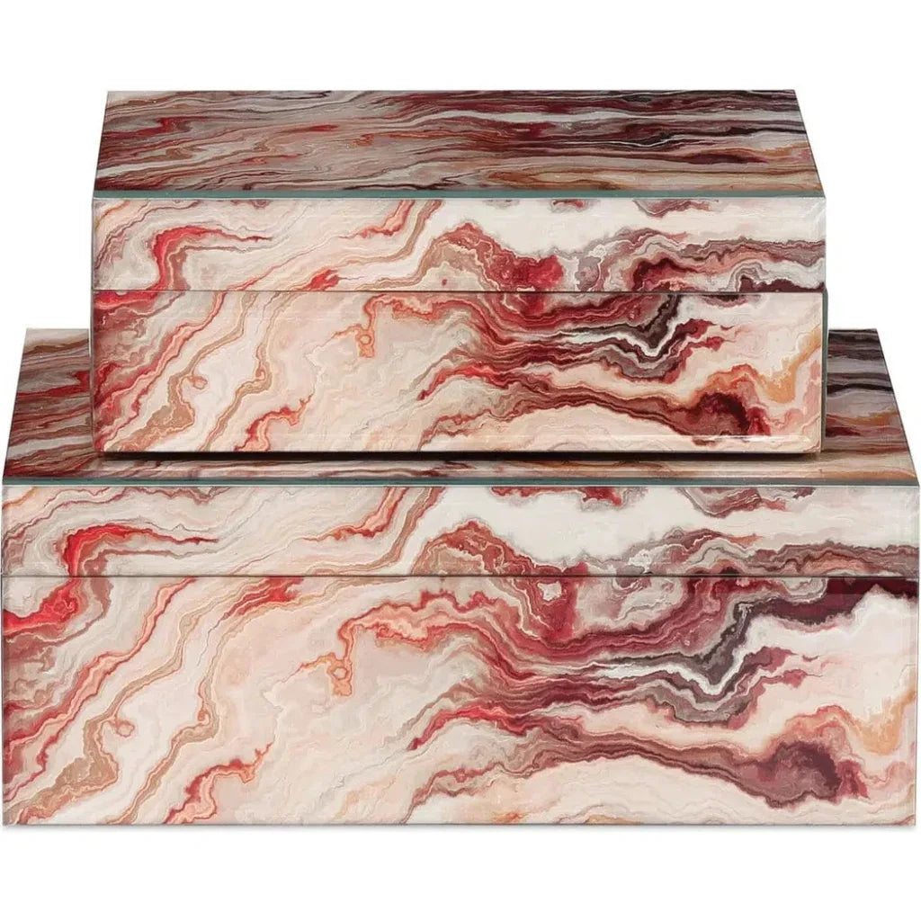 Interstellar Wood and Paper Red Box 2PC - LOOMLAN - Currey & Co - Boxes & Bowls