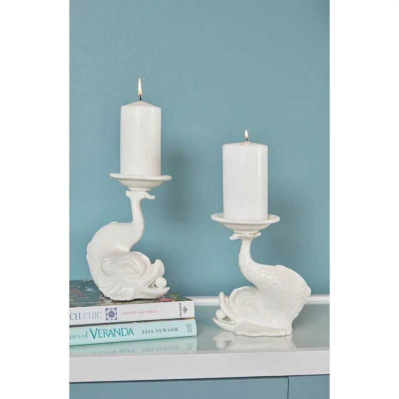 Italian Renaissance Ceramic Dolphin Candleholder - LOOMLAN - Wildwood - Candle Holders