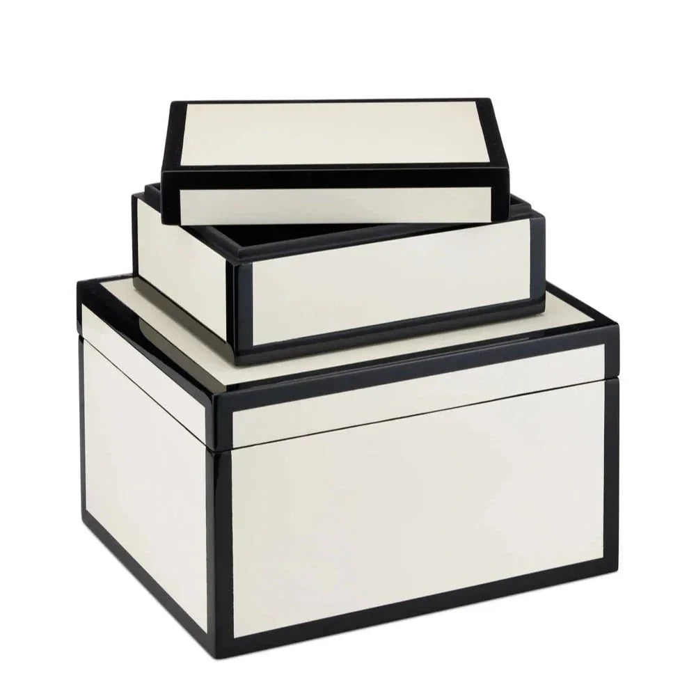 Ivory Lacquer Modern Gloss Finish Box (2PC ) - LOOMLAN - Currey & Co - Boxes & Bowls