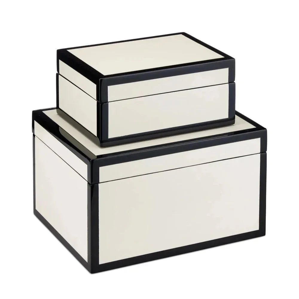 Ivory Lacquer Modern Gloss Finish Box (2PC ) - LOOMLAN - Currey & Co - Boxes & Bowls