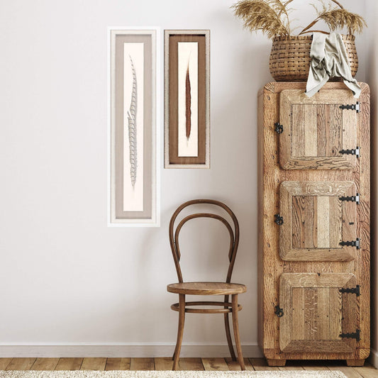 Lady Amhurst Feather Wood Frame Brown Canvas Art