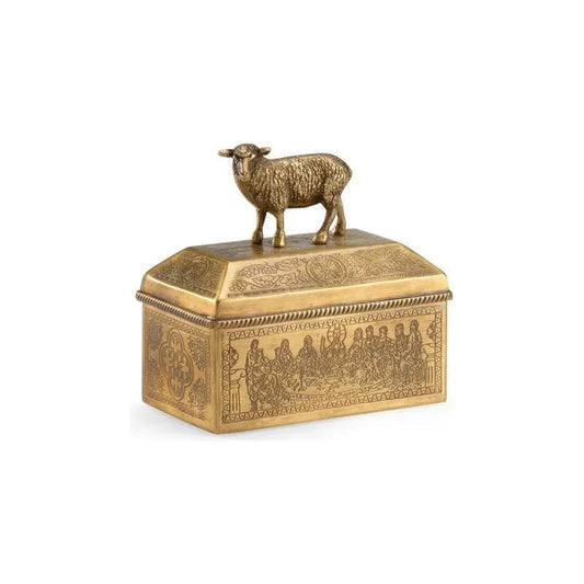 Lamb Sculpture Topped Decorative Brass Box - LOOMLAN - Wildwood - Boxes & Bowls