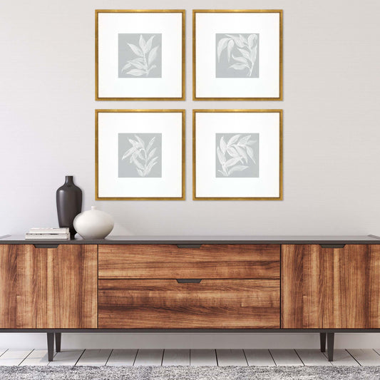Leaf Study Wood Frame Blue Canvas Art 4PC