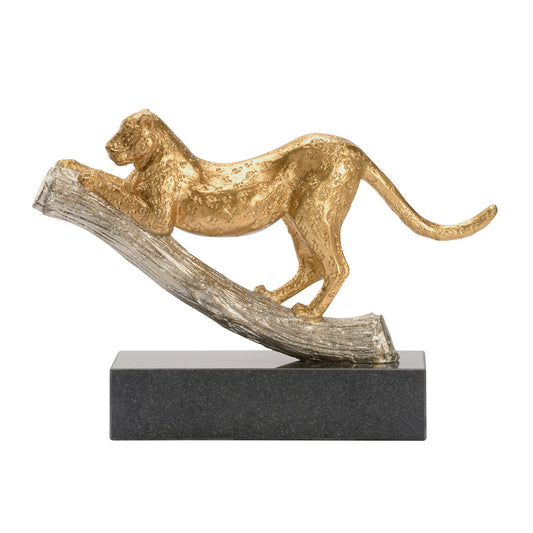 Leopard On The Hunt Gold Statue