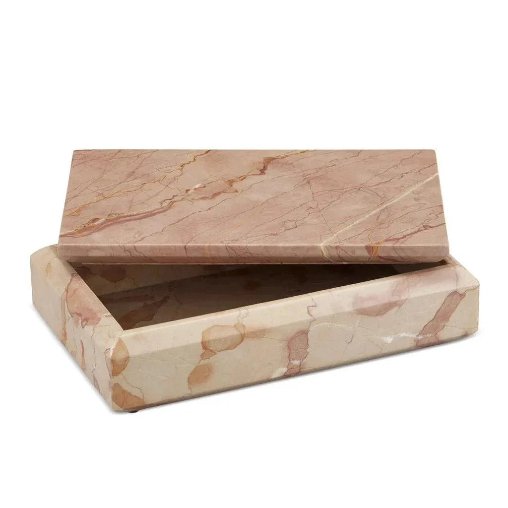Leslie Rosa Marble Box - LOOMLAN - Currey & Co - Boxes & Bowls