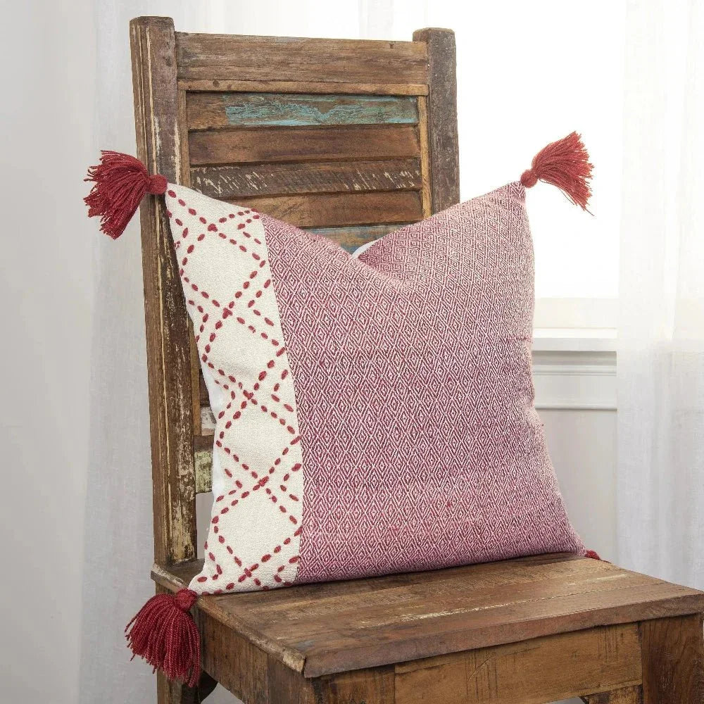Lois Outdoor Throw Pillow With Tassels-Outdoor Pillows-LOOMLAN-LOOMLAN