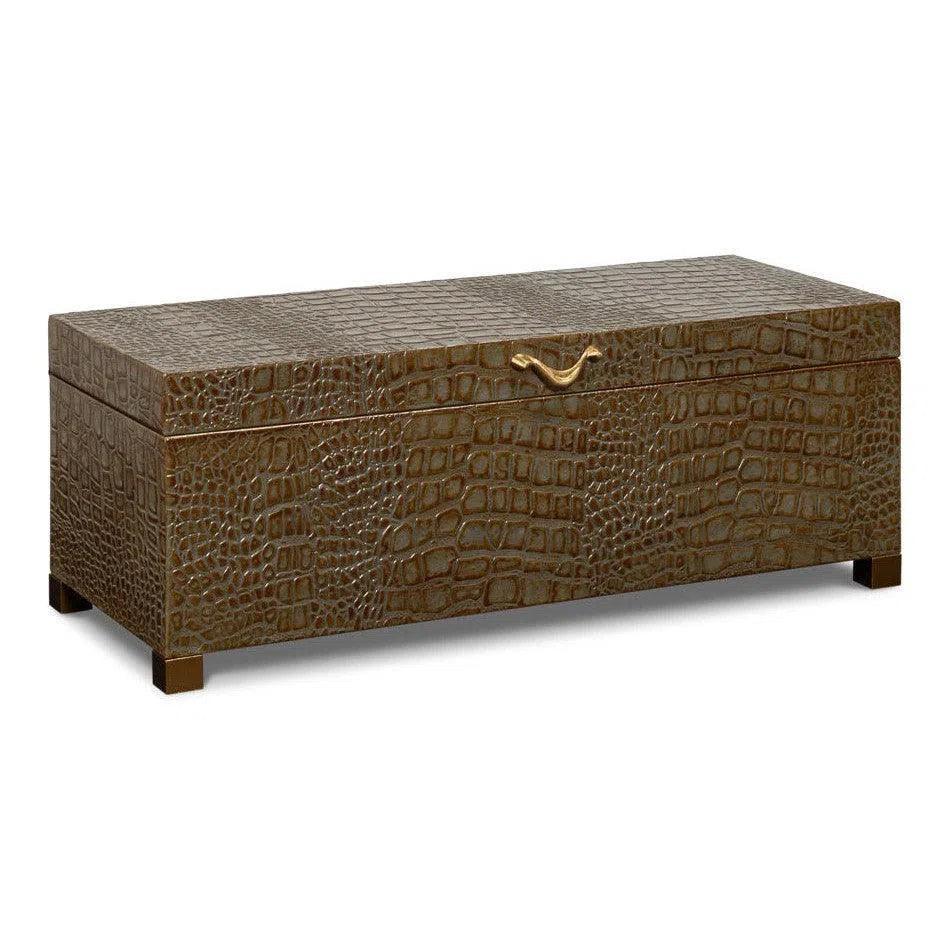 Lyle Croco Embossed Leather Over Wood Antique Green Box - LOOMLAN - Sarreid - Boxes & Bowls