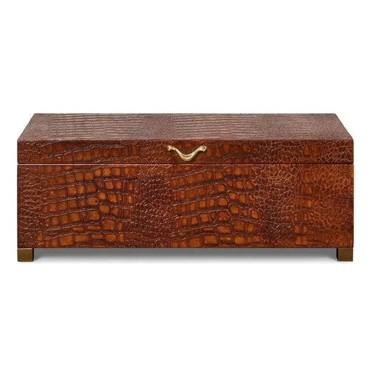 Lyle Croco Embossed Leather Over Wood Reddish Brown Box -- view 2