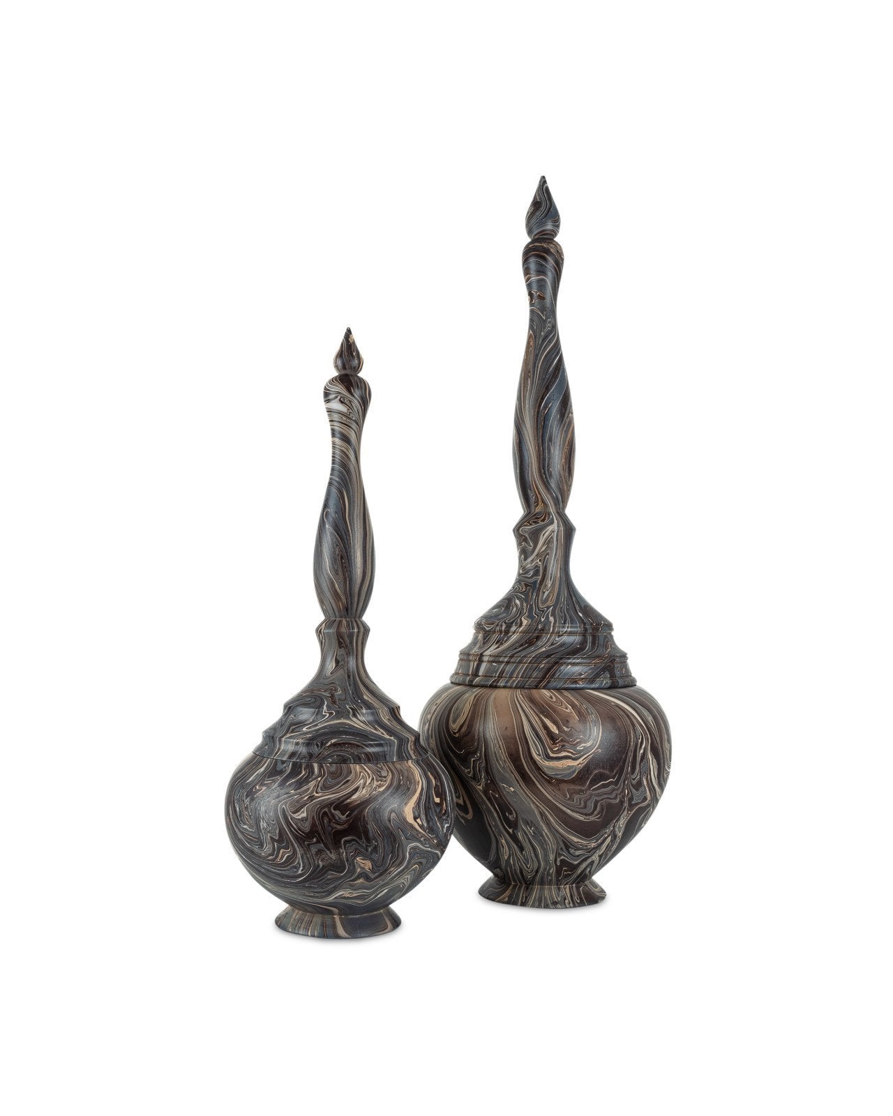 Marbleized Hand Carved Wood Turret Box